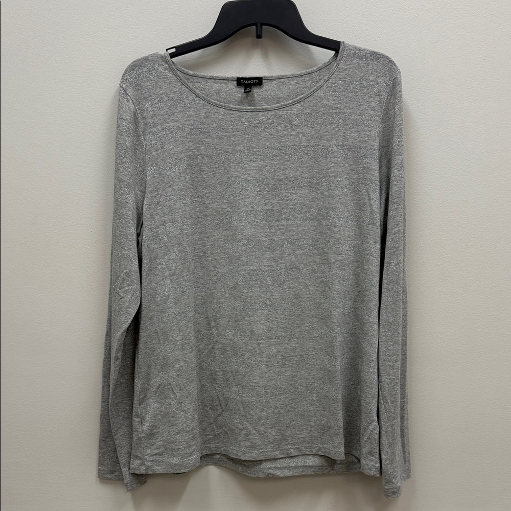 Talbots Heather Gray Long Sleeve Tee with Sparkle Strips Sz XL!